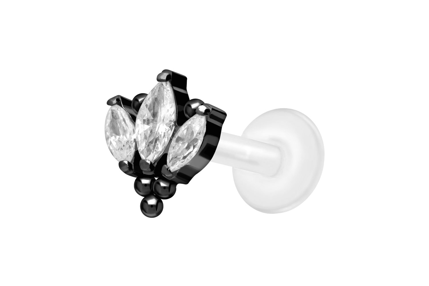 PTFE Labret Piercing mit Innengewinde + Titan-Aufsatz LOTUSBLÜTE + KUGELN